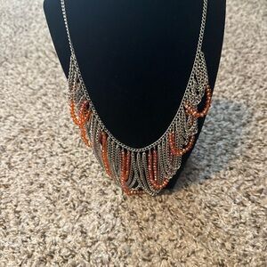Silver and Orange Beaded Necklace 14
